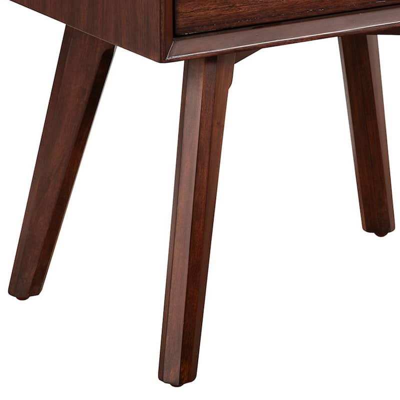 25 Inch 2 Drawer Wooden Nightstand with Bar Pulls, Brown