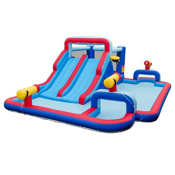 slide 2 of 12, Costway Inflatable Water Slide Park Kids Bounce House Splash Pool - See Details Blue/Red - See Details - Kids