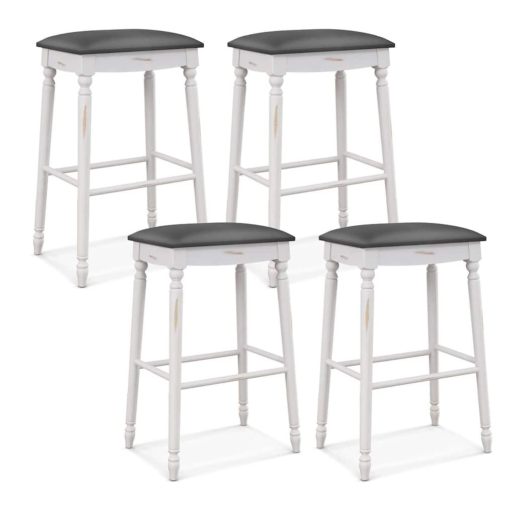 Gymax 29'' Bar Stool Set of 4 w/ Padded Seat Cushions Rubber Wood Legs