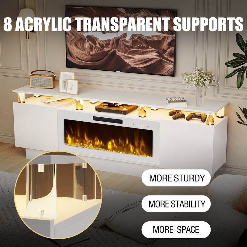 BOSSIN 70 Fireplace TV Stand with 36 Electric Fireplace， LED Light Entertainment Center Modern 2-Tier TV Console Stand