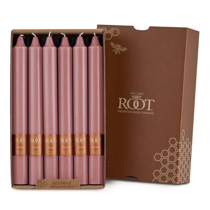 Root 9 inch Unscented Smooth Arista Taper Candles box of 12 - 9 x 7/8 - Dust Rose