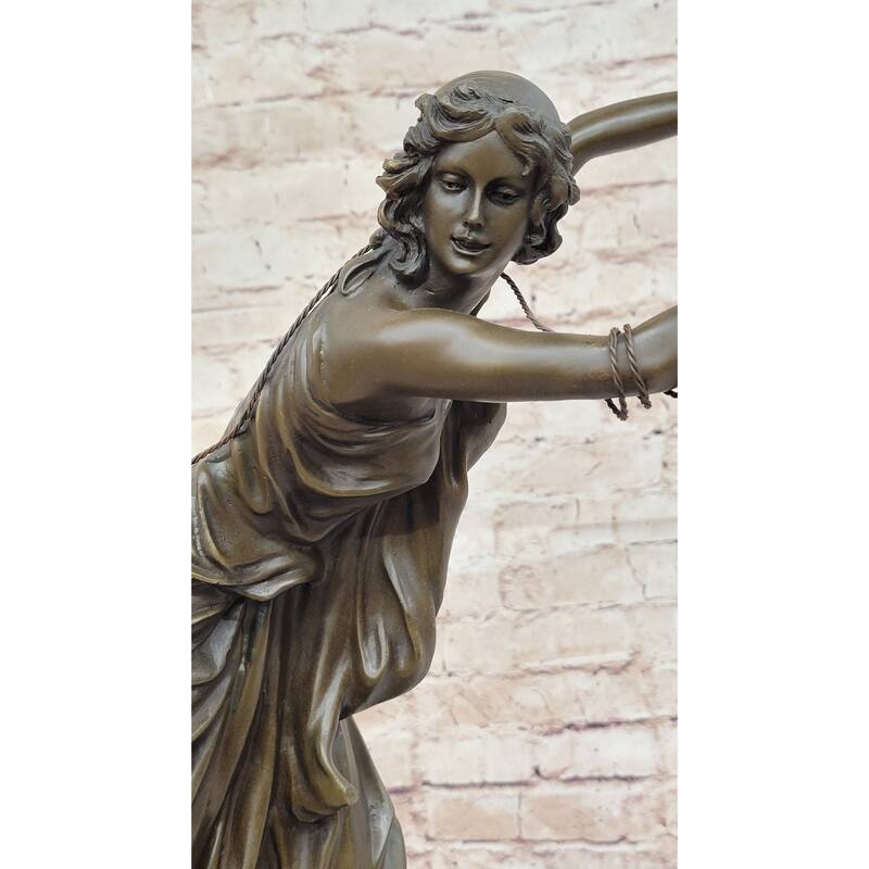 Female Figure In High Heels Flowing Dress - Art Deco Bronze Sculpture By Colinet