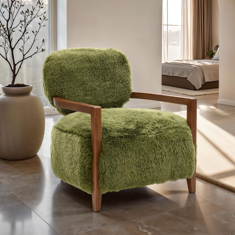 Furniture of America Lumir Modern 28-inch Faux Fur Accent Arm Chair - Green Short-Haired
