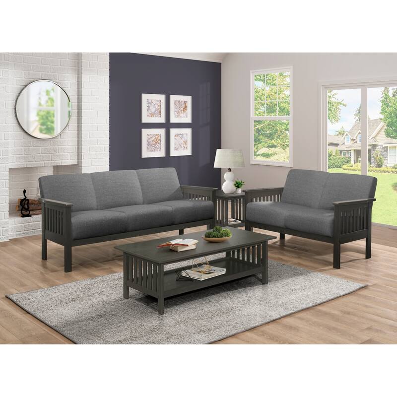 Classic Living Room 1Pc Loveseat Gray Cushion Seat And Back Solid Rubberwood Furniture Transitional Style