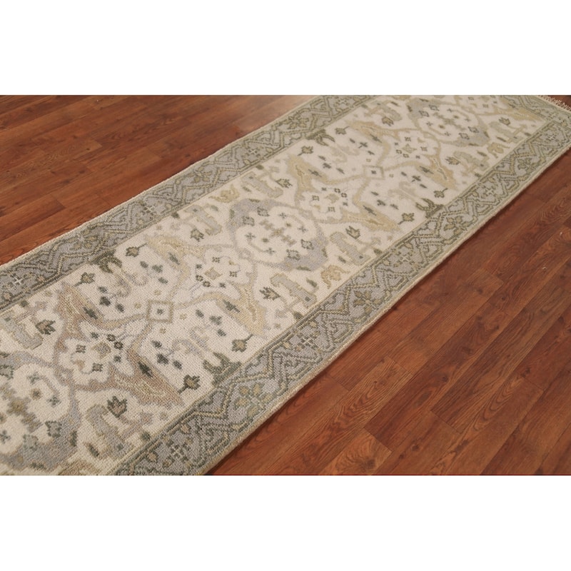 Ivory Oushak Oriental Runner Rug Handmade Wool Carpet - 2'7" x 8'2"