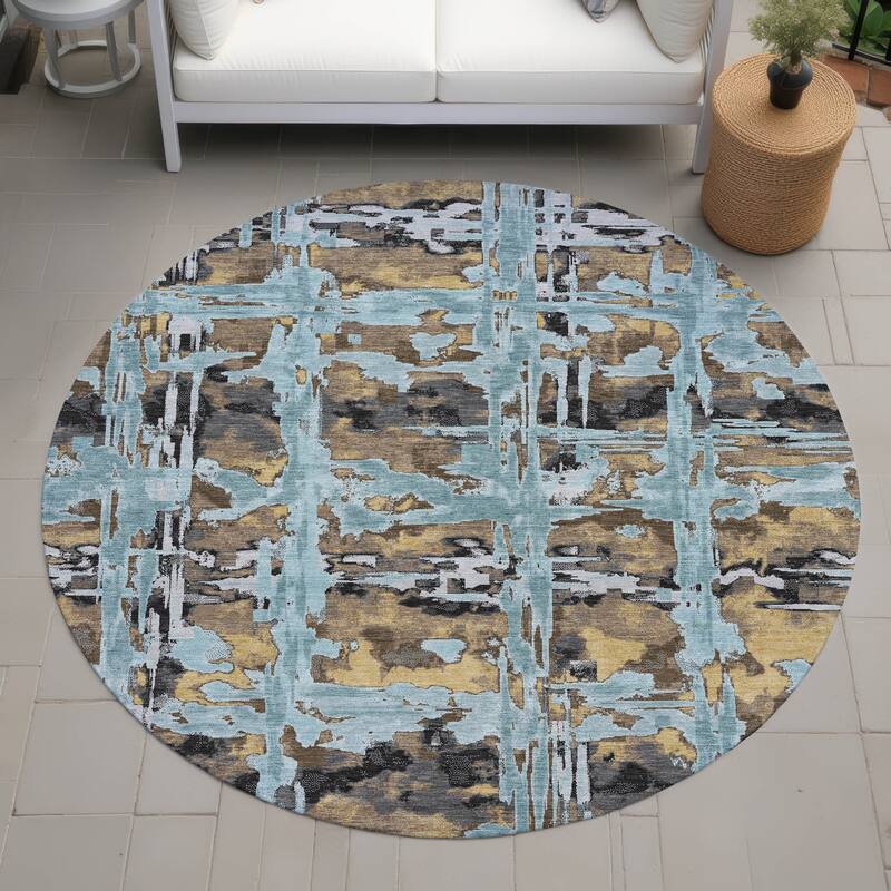 Machine Washable Indoor/ Outdoor Casual Fowler Chantille Rug - Teal - 8' x 8'