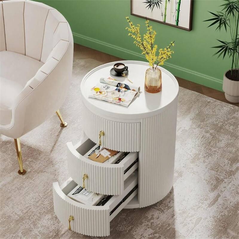 Ready-to-Use Round Nightstand with 3 Drawers