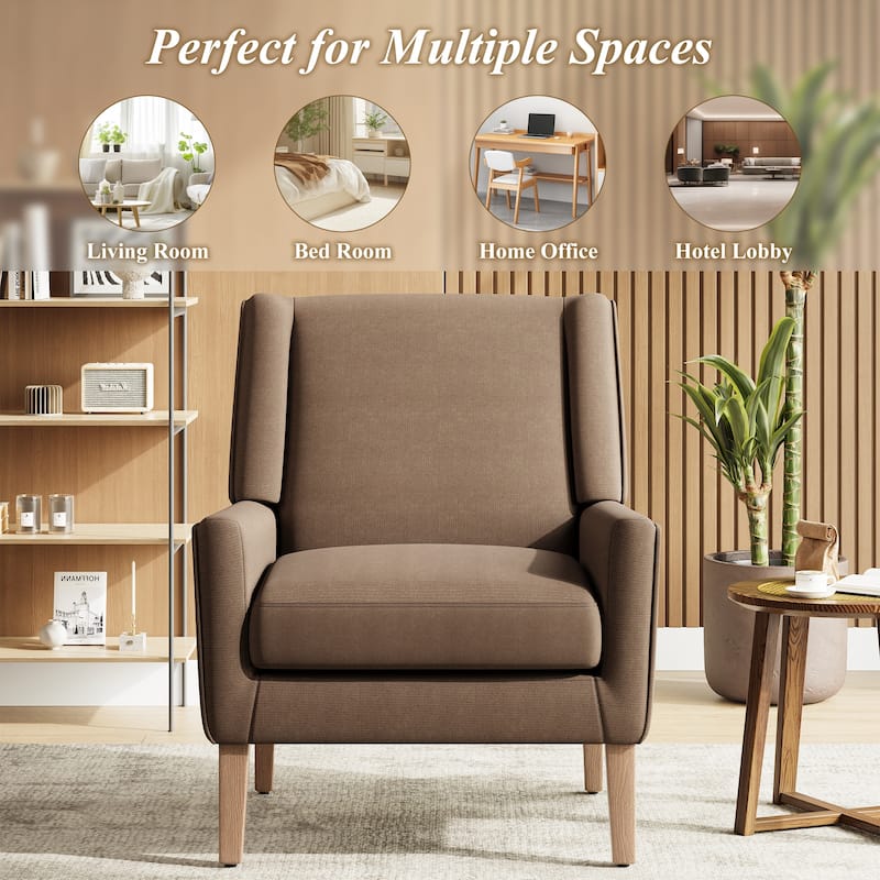 Mid-Century Linen Wing Chair - Tailored Channel Tufting & Walnut Tapered Legs, Compact Accent for Reading Nooks