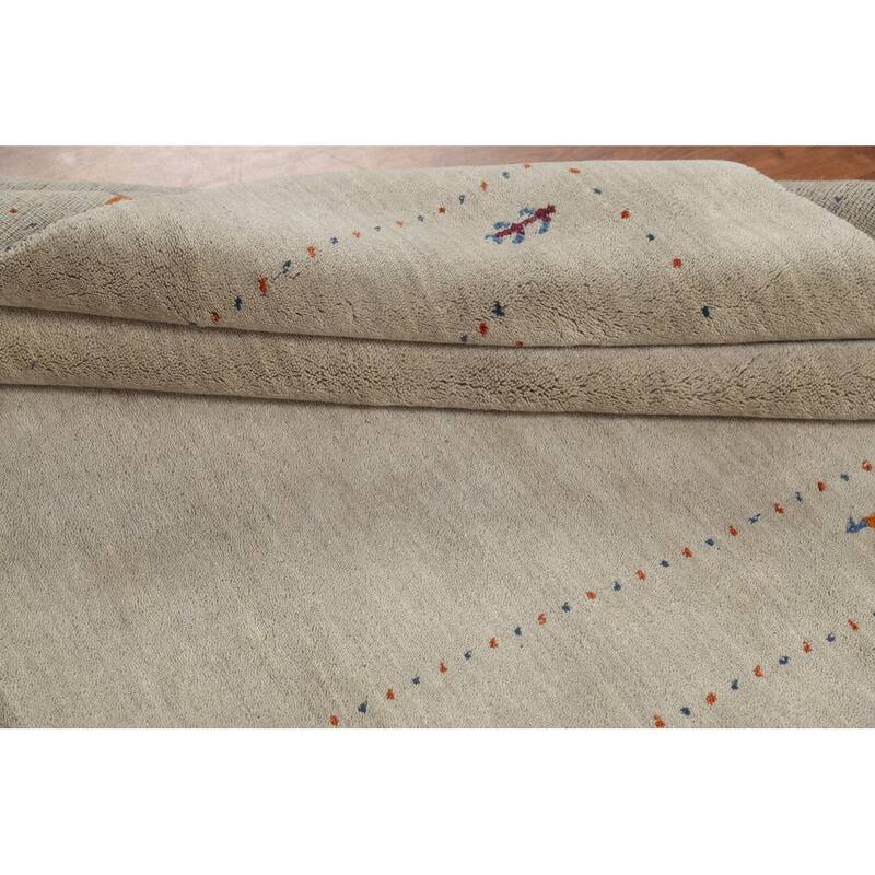 Beige Tribal Gabbeh Oriental Rug Hand-Knotted Wool Carpet - 5'4"x 7'10"