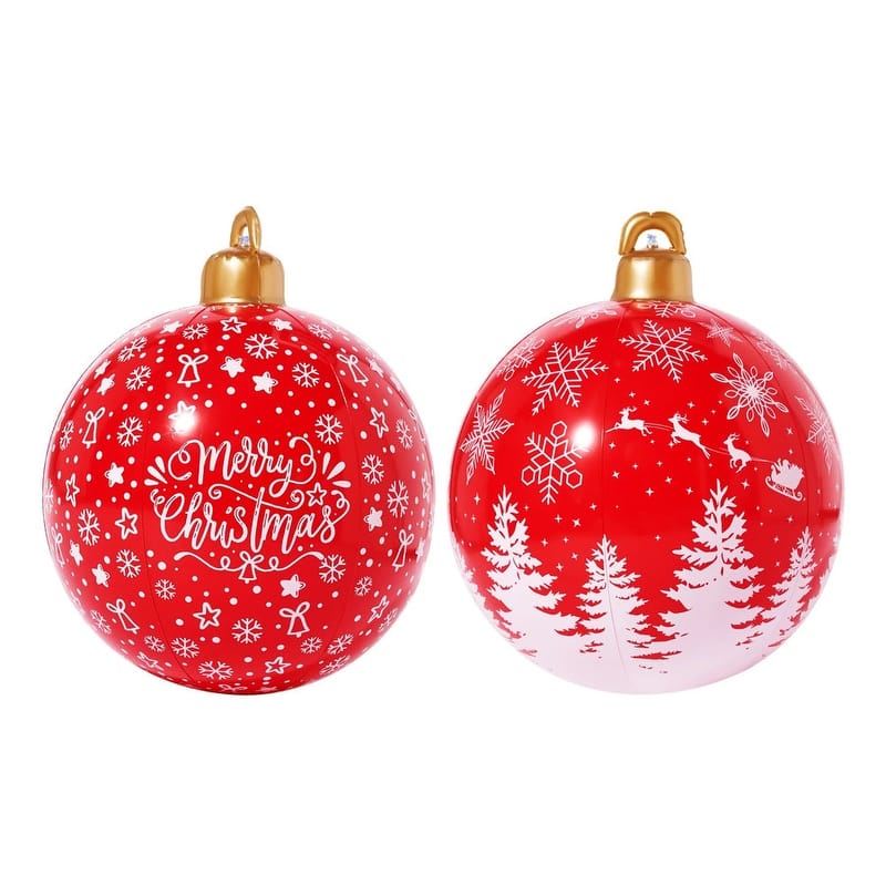 2 Pcs Giant Inflatable Christmas Balls, 25 Inch Red Ornaments with Christmas Patterns
