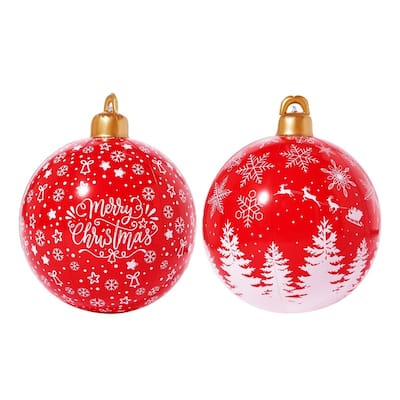 2 Pcs Giant Inflatable Christmas Balls, 25 Inch Red Ornaments with Christmas Patterns