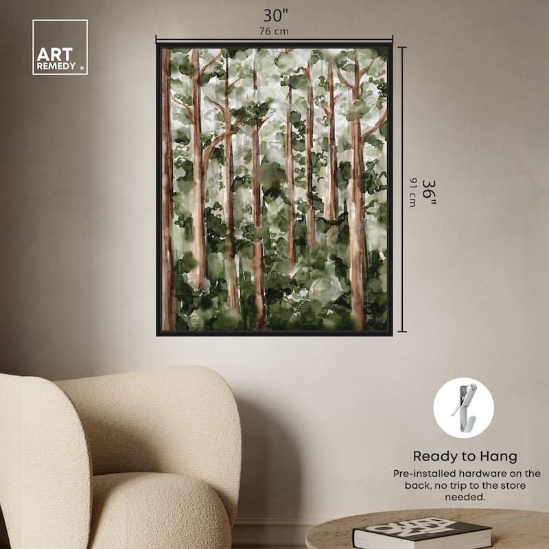 Art Remedy Wildy Forest Framed Landscape 1 Piece Canvas Wall Art Watercolor Style