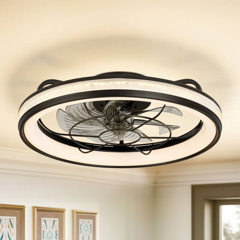 18.5 in. Modern Black Low Profile Semi-Flush Mount Dimmable Integrated LED Ceiling Fan with Remote Included - 18.5 in. W x 5.7 in. H - Black