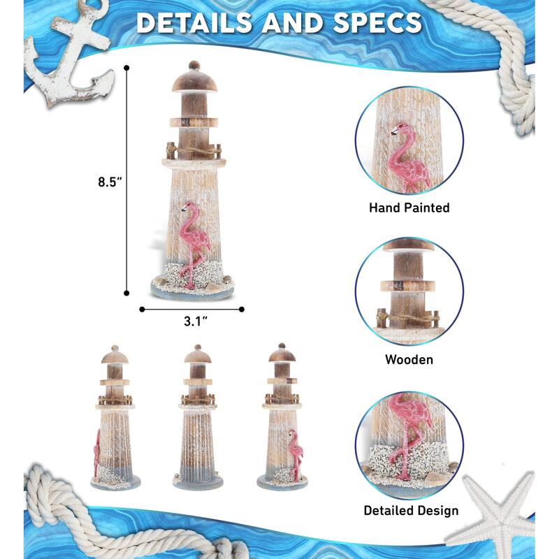 CoTa Global Flamingo Beach Lighthouse Decor with Sea Shells - 8.5 Inch