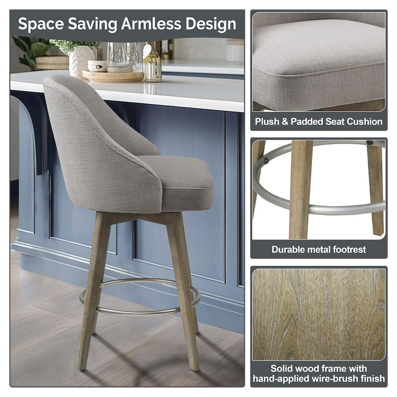Madison Park Pearce Swivel Upholstered Counter Stool with Solid Wood Legs & Metal Footrest