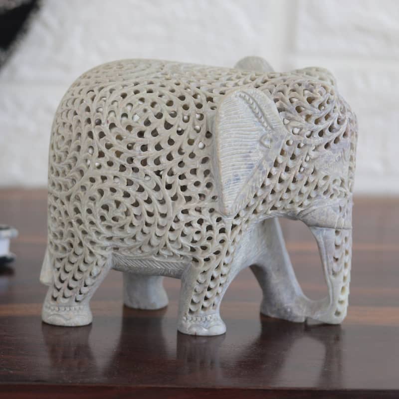 Novica Handmade Expecting Elephant Soapstone Sculpture