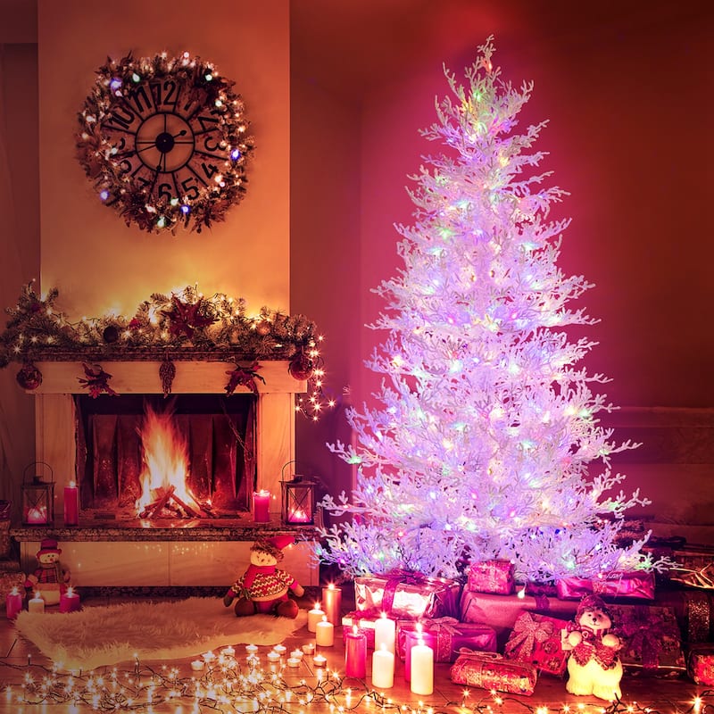 Costway 6 FT Pre-Lit Christmas Tree Snow Flocked Hinged 11 Lighting - See Details