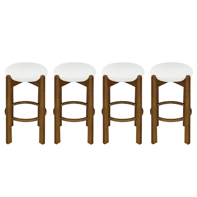 Roomfitters Tara Indoor Rubberwood Barstools with Ivory Upholstery, Dark Walnut Finish - Set of 4