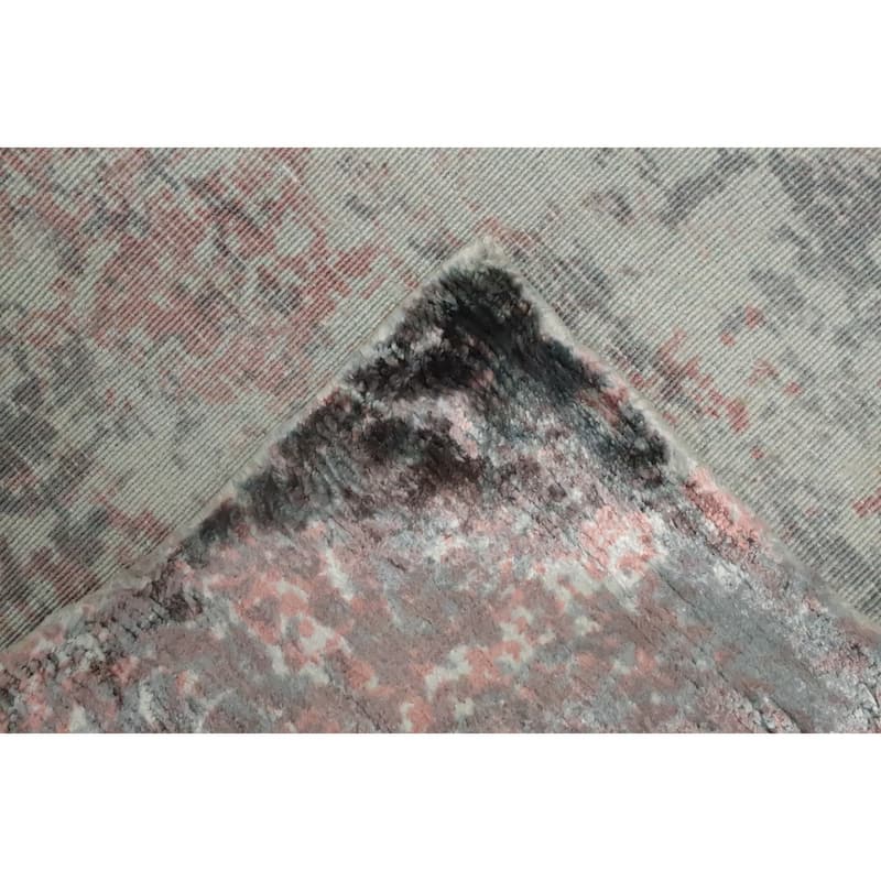 Hand Knotted Oriental Viscose Silk Carpet Modern All-Over Oranges & Rust Abstract Area Rug - 7' 11'' X 5' 5''