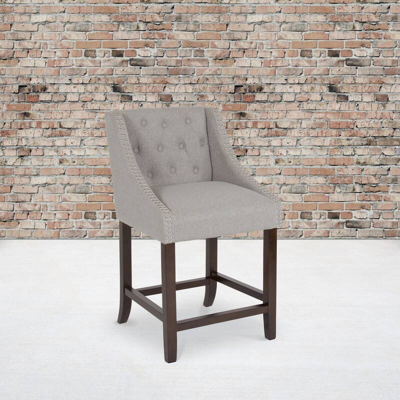 Transitional Tufted Upholstered/Walnut Finish Counter Stool (Set of 2)