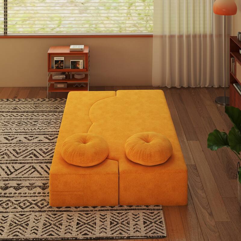 Modern Floor Sofa with 2 Pillows,Convertible Sleeper Sofa Bed