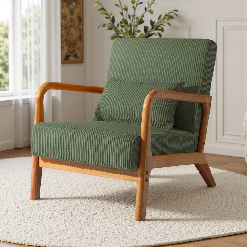Uixe Mid Century Solid Wood Upholstered Corduroy Accent Chair - Grey Green