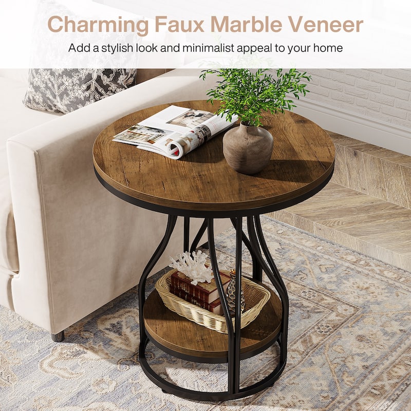 Round End Table, 2-Tier Side Tables, Modern Bedside Table, Small Chirside Tables for Couch Side