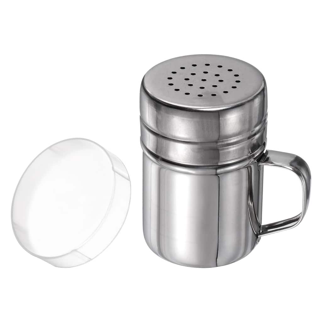 Salt Dredge Shakers Stainless Steel Spice Shakers W Handle and Lid - Silver