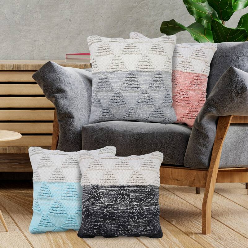 Handwoven Textured Geometric Square Throw Pillow - 18" - Black and White
