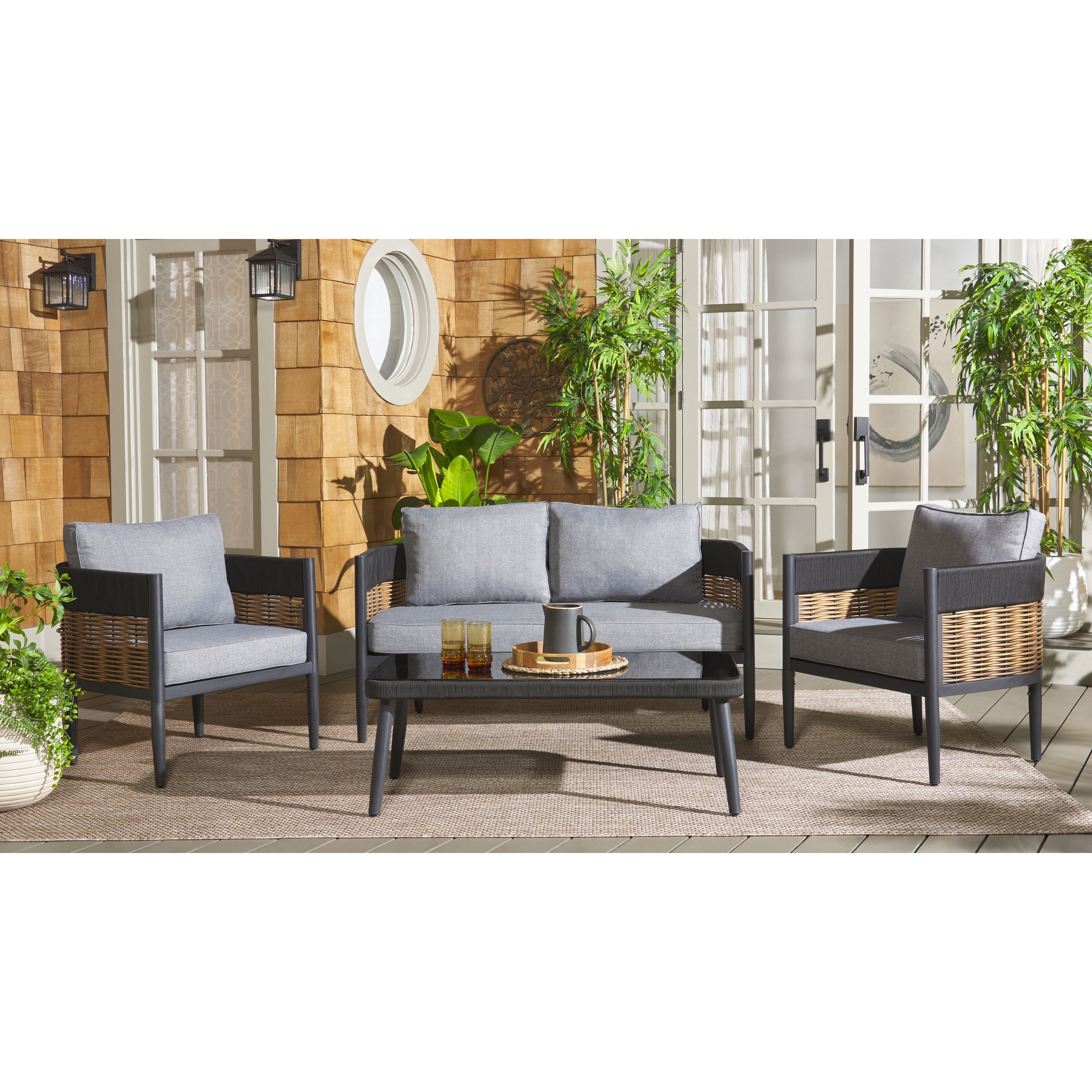 SAFAVIEH Outdoor Living Harrison Modern Polyester 4-Piece Patio Set - 52"W x 28"D x 26"H