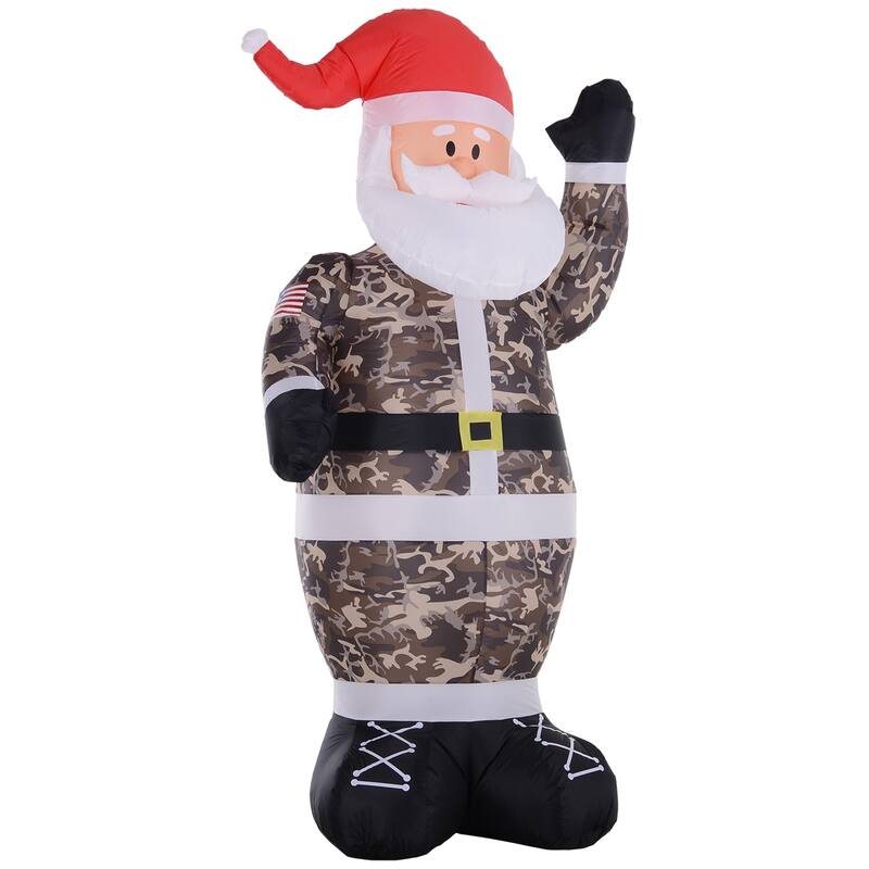 HOMCOM 8 ft. Army Camo Santa Inflatable Christmas Decoration, Holiday Yard Decoration