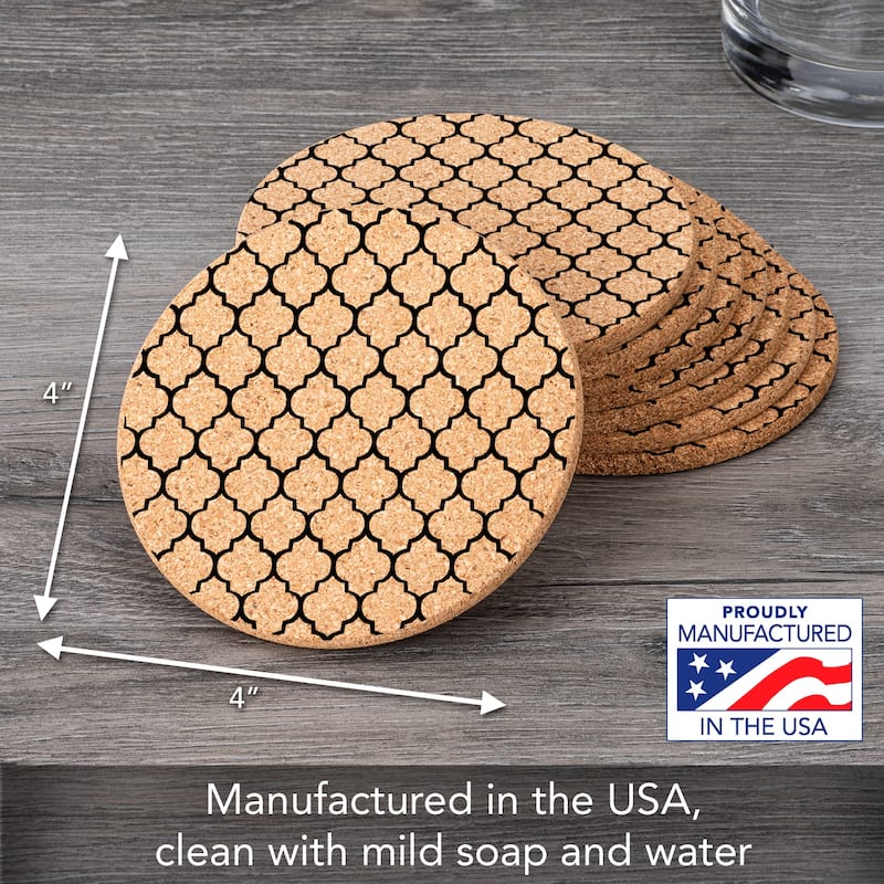 Lattice 4 Pack Absorbent Cork Coaster Made in The USA 4" Round