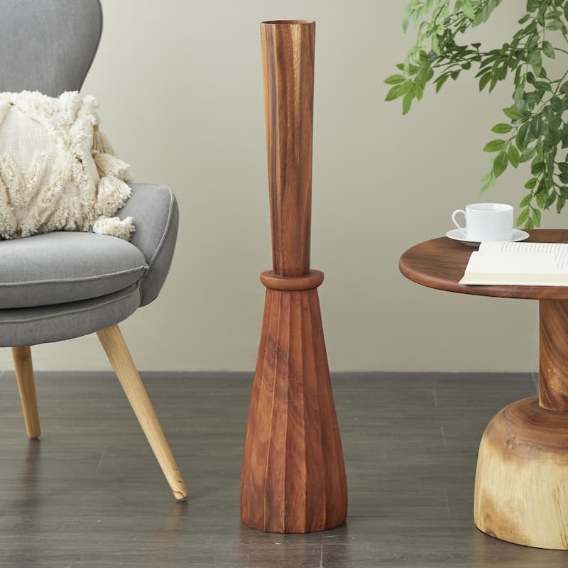 Wood Handmade Tall Pleated Floor Decorative Vase - Brown - Roche River Decor