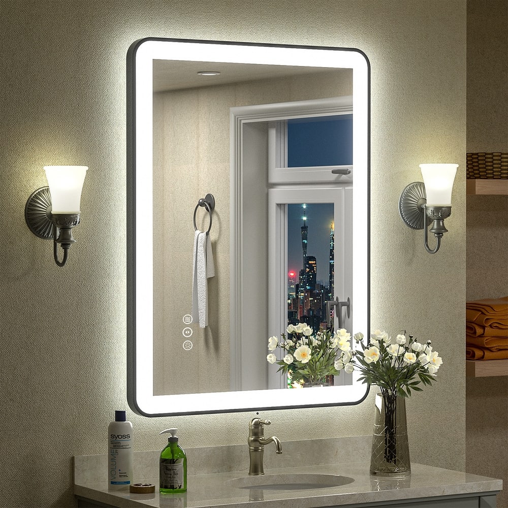 Rounded Corner Framed Front and Backlit LED Bathroom Vanity Mirror
