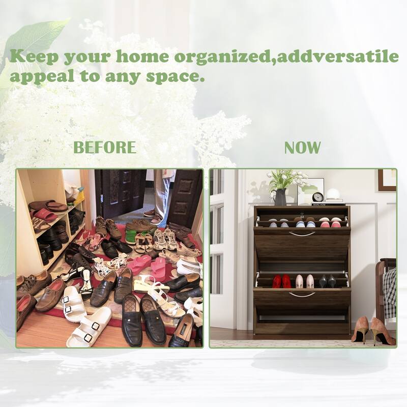 22.4"W Two Drawers Shoe Cabinet,Fold-out Drawer Shoe Organizer
