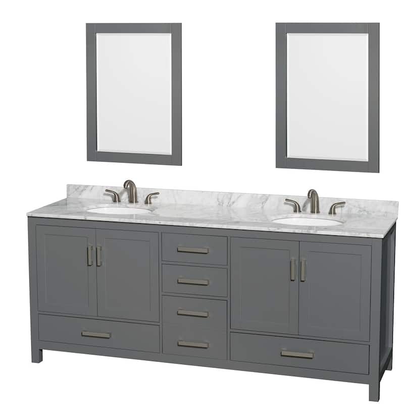 Wyndham Collection WCS141480DUNOM24 Sheffield 80" Free Standing Vanity - Dark Gray / White Carrara Marble Top / Brushed - Steel Finish