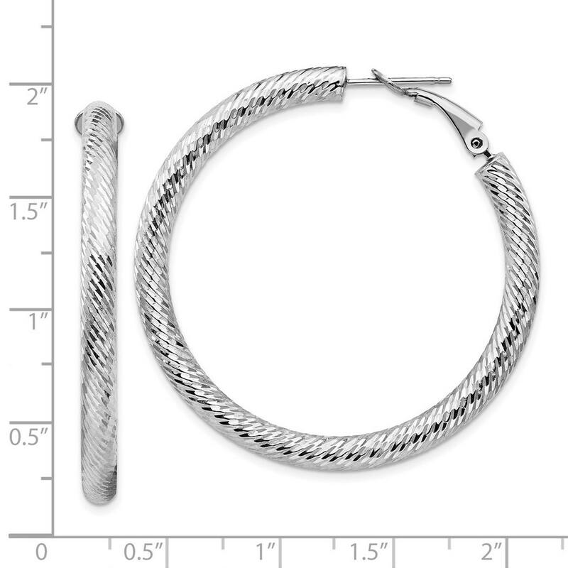 Curata 14k 4x35 White Gold Sparkle Cut Round Omega Back Hoop Earrings - 45.75x45.75mm Wide 4mm Thi