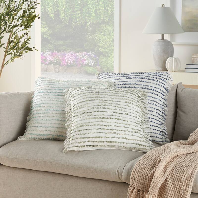 Mina Victory Lifestyle Hnd Stitch Line Strp 20" x 20" Aqua Indoor Throw Pillow