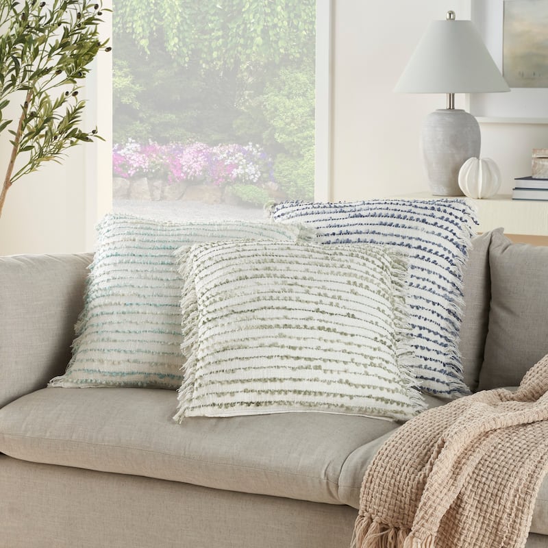 Mina Victory Lifestyle Hnd Stitch Line Strp 20" x 20" Navy Indoor Throw Pillow