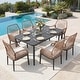 preview thumbnail 52 of 71, Nuu Garden Rattan Metal Patio Dining Set with Umbrella Hole, Zippered Cushions Fixed Chairs - Rectangle table