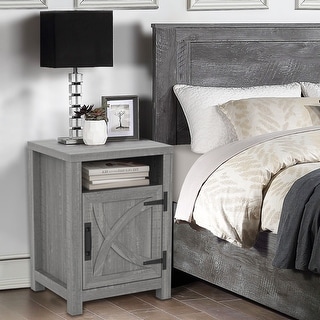 Farmhouse Barn Door Nightstand Bedside Table with Storage Open Compartment