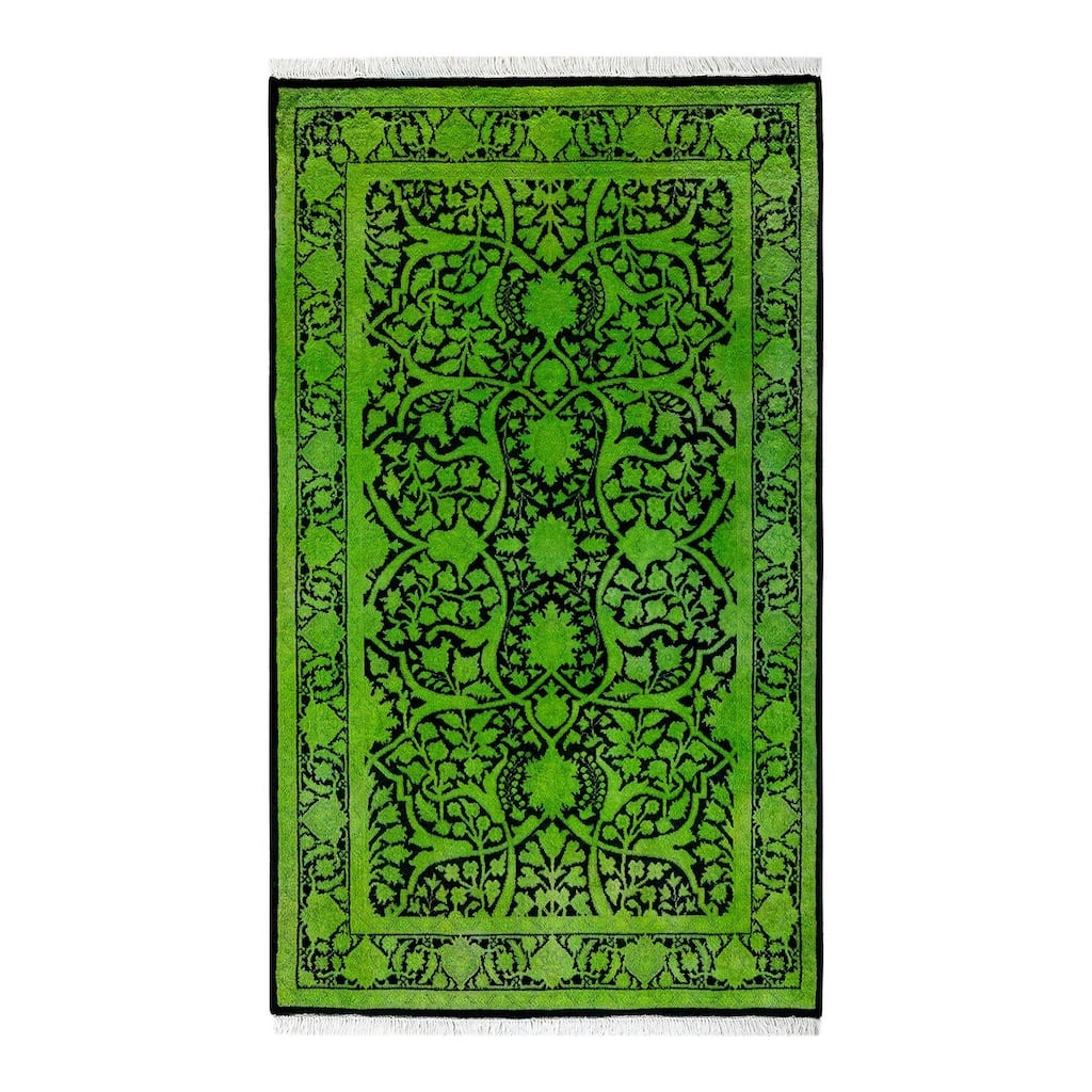 Overton Hand Knotted Wool Vintage Inspired Modern Contemporary Overdyed Green Area Rug - 3' 2" x 5' 4"