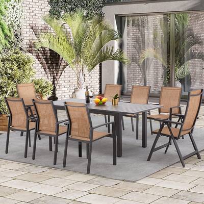 Erommy 9 Piece Patio Dining Set, 84in Extendable Aluminium Patio Table with 6 Dining Chairs & 2 Folding High Back Chairs