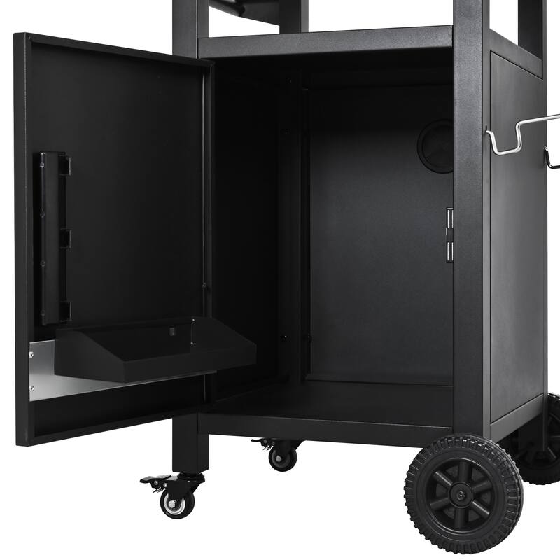 33.9"Outdoor Grill Cart with Drop Leaf,Metal Bar Cart Pizza Oven Table with Wheels,with Storage Cabinet & Spice & Paper Rack