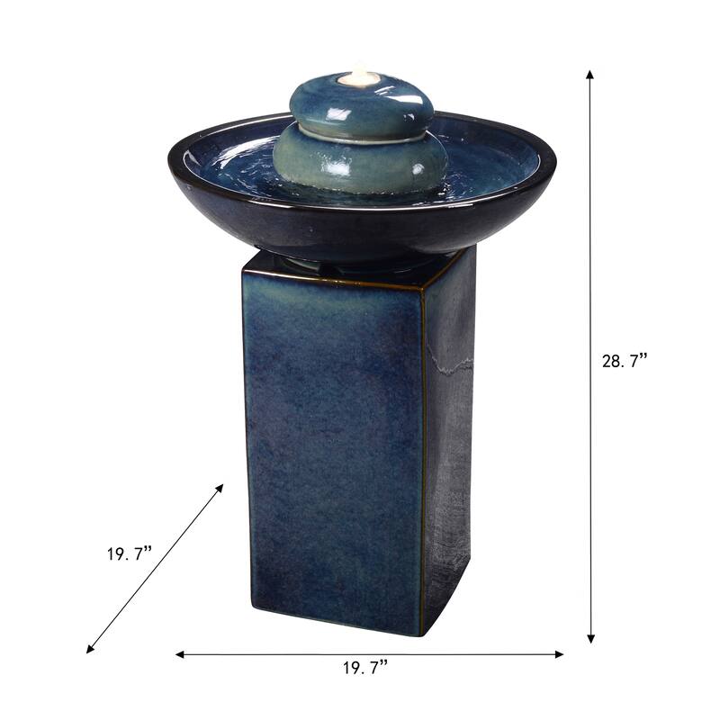 LED Lighted Ceramic Outdoor Garden Water Fountain - 28.75" - Blue