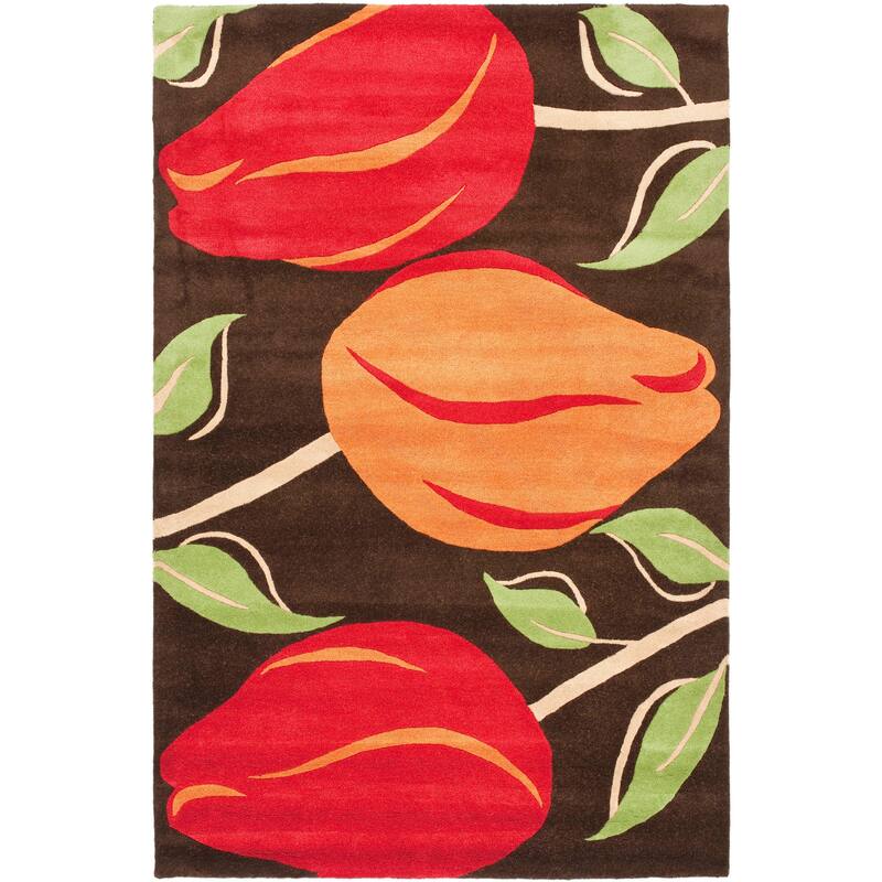 SAFAVIEH Handmade Soho Falon Tulips N.Z. Wool Rug - 6' Square - Brown/Multi