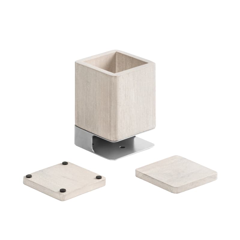 Jani Wooden Pen Cup Holder with 2 Coasters - Stained Mango Wood & Powder-Coated Metal Organizer for Home, Office & Living Spaces