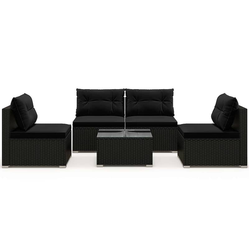 5 PCS Patio Furniture Set Outdoor Wicker Conversation Set w/ Cushions - Black