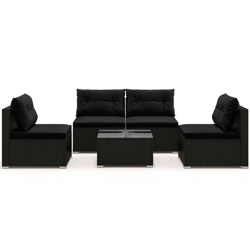 Gymax 5 PCS Patio Furniture Set w/ Seat & Back Cushions Tempered Glass