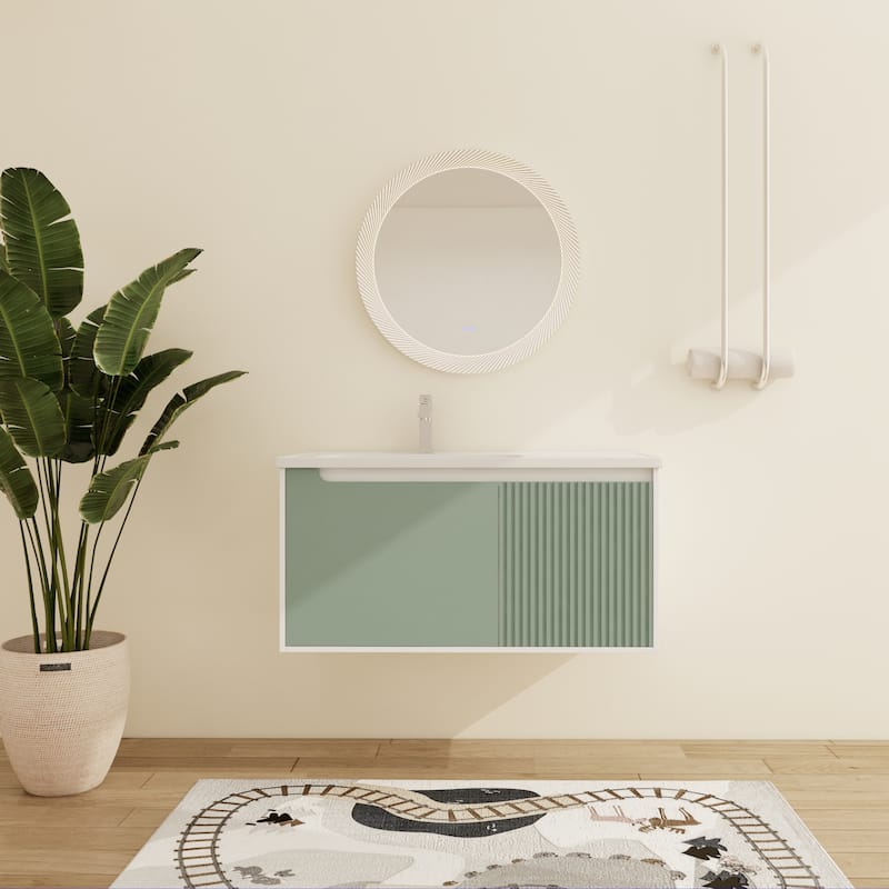 Malwee 32"/36"/40" Floating Bathroom Vanity, Wall Mounted Bathroom Vanity with Ceramic Sink,Soft Close Doors